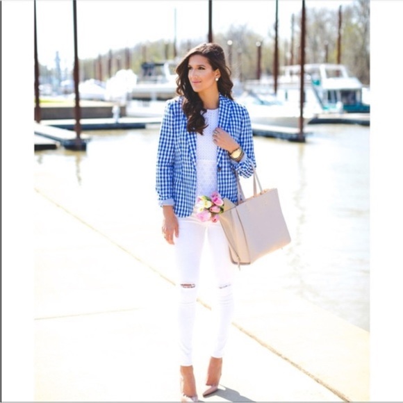 J. Crew Gingham Linen Schoolboy Blazer Jacket Sz 8 Petite - Picture 2 of 15